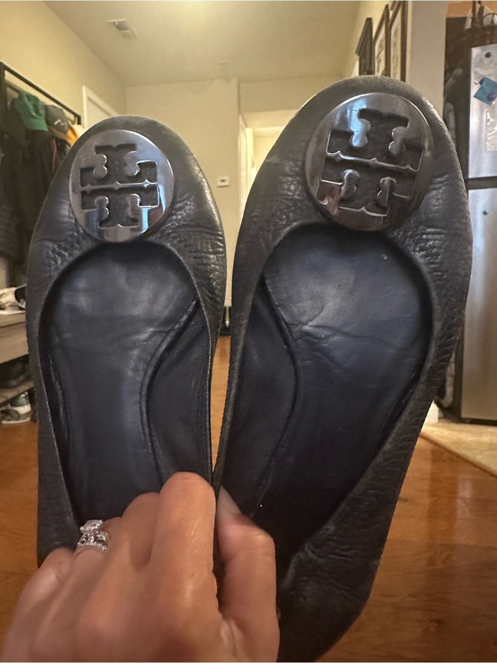 Tory Burch Black Leather Logo Ballet Flats